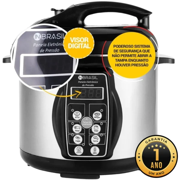 Panela De Pressão Elétrica Inox - 4 Litros